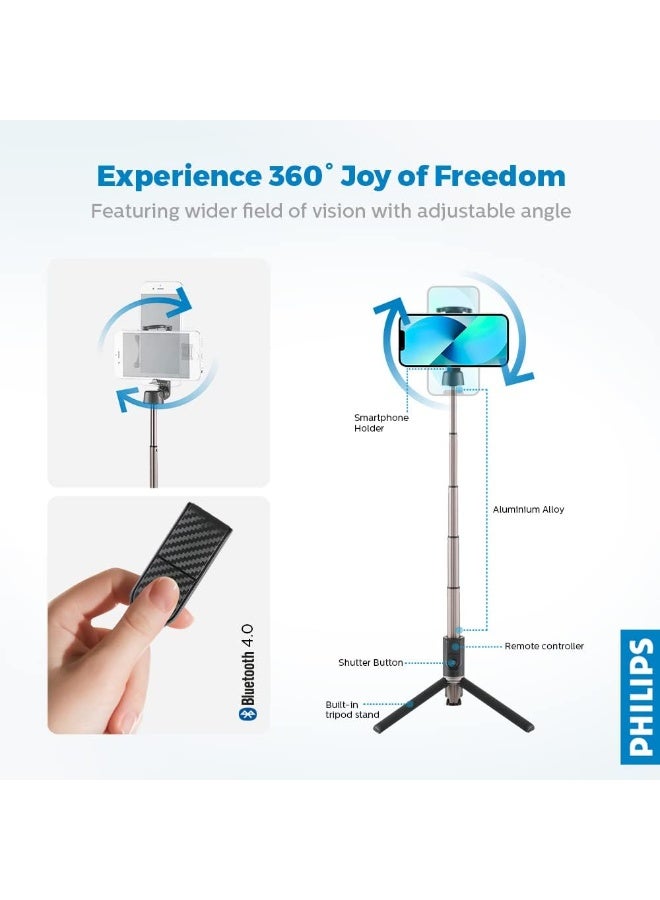 Philips Bluetooth Selfie Stick with Tripod (DLK3622NB/00) – 68cm Extendable, Wireless Remote, Foldable Portable Design – Black - Image 5