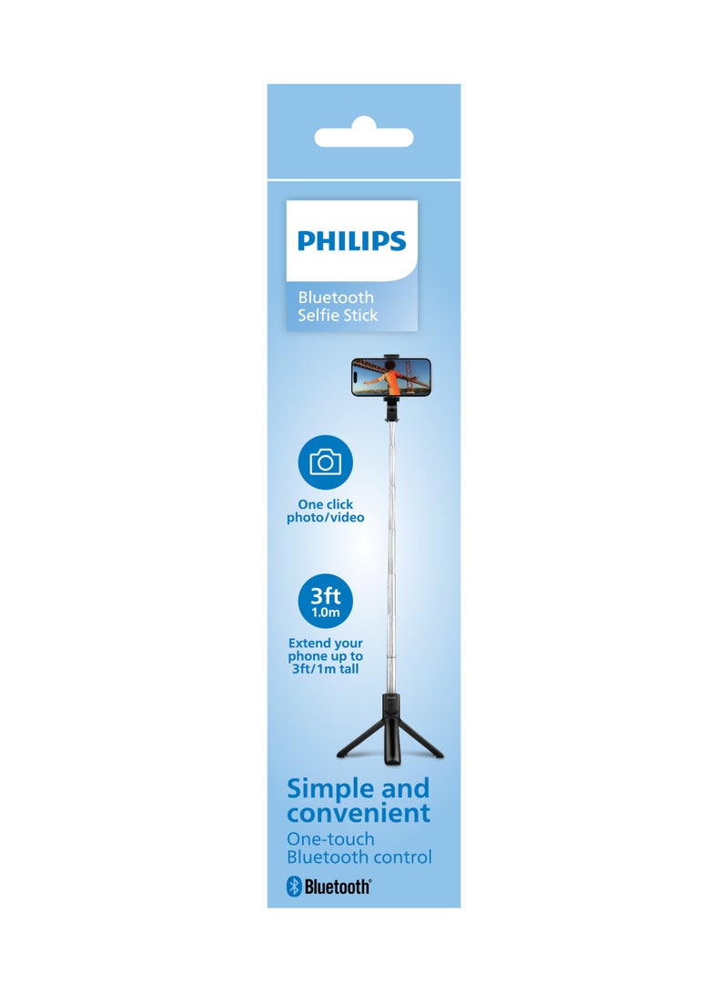 Philips Bluetooth Selfie Stick with Tripod (DLK3622NB/00) – 68cm Extendable, Wireless Remote, Foldable Portable Design – Black - Image 2