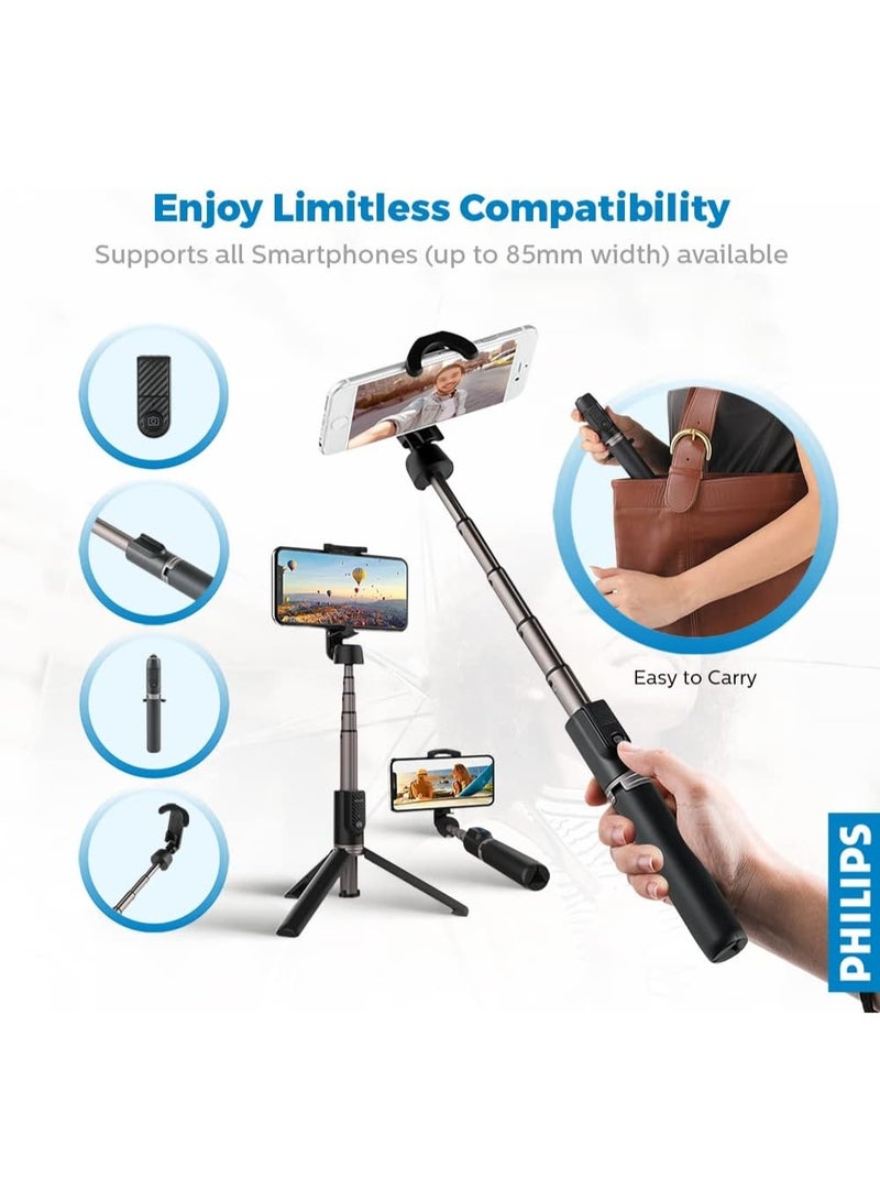 Philips Bluetooth Selfie Stick with Tripod (DLK3622NB/00) – 68cm Extendable, Wireless Remote, Foldable Portable Design – Black - Image 4