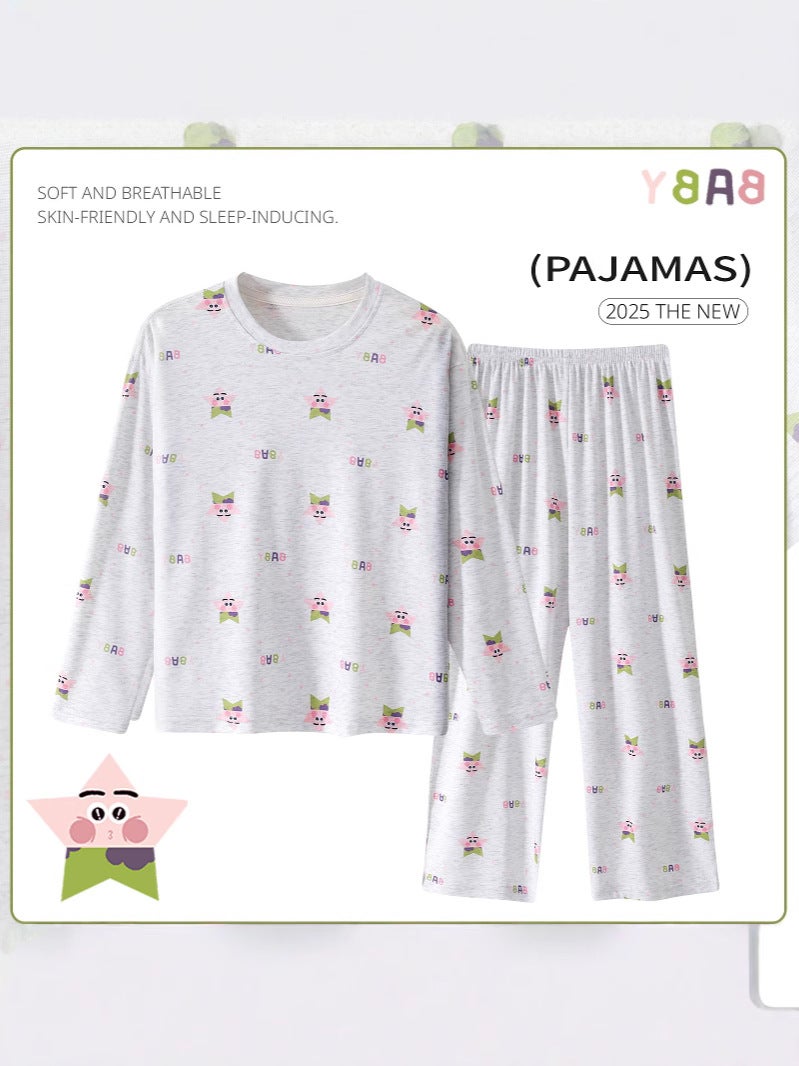 Long-Sleeved Air-Conditioning Clothing Children'S Elastic Skin-Friendly Suit Boys And Girls Cartoon Children'S Pajamas Parent-Child Clothing Home Clothing - Image 3