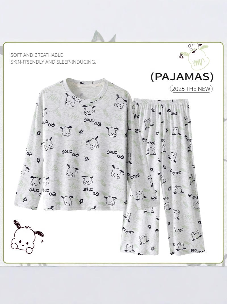 Long-Sleeved Air-Conditioning Clothing Children'S Elastic Skin-Friendly Suit Boys And Girls Cartoon Children'S Pajamas Parent-Child Clothing Home Clothing - Image 2