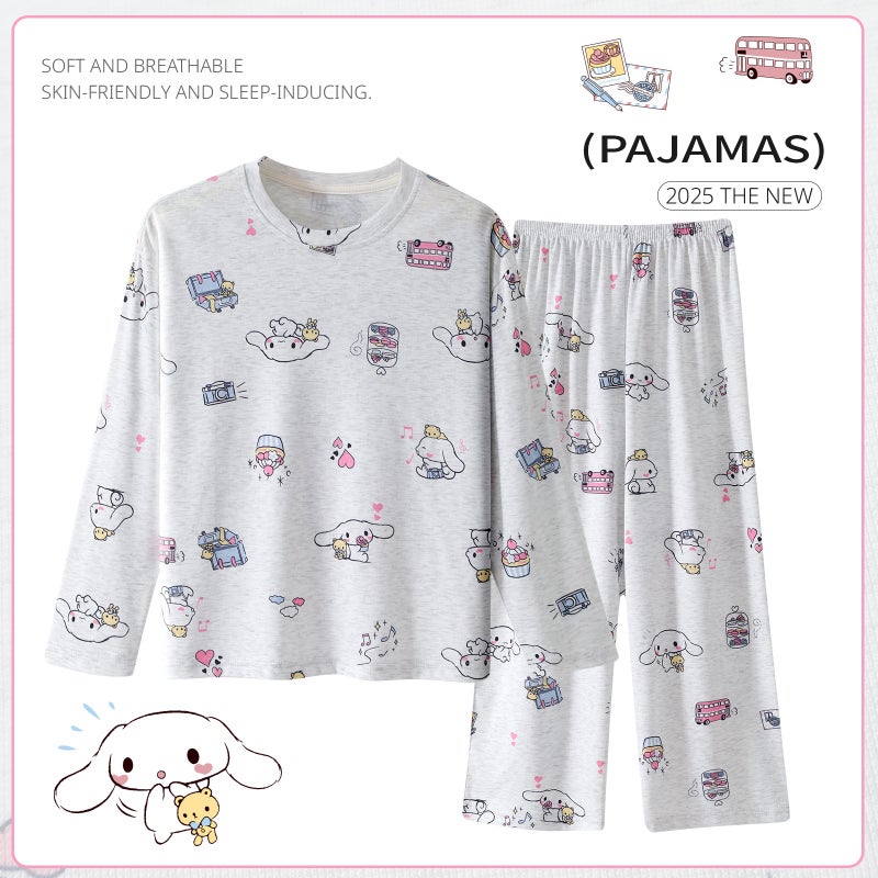 Long-Sleeved Air-Conditioning Clothing Children'S Elastic Skin-Friendly Suit Boys And Girls Cartoon Children'S Pajamas Parent-Child Clothing Home Clothing - Image 1