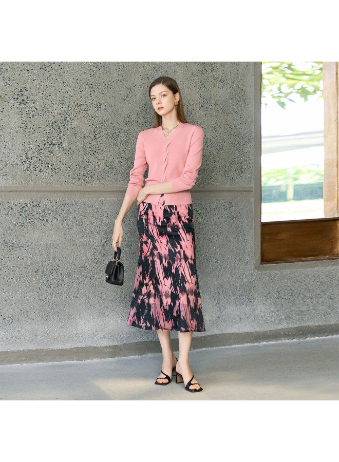 Yanyee Pink Versatile Knit Sweater For Women, Early Spring Simple Elegant Slimming V-neck Long-sleeve Top, Pink, 2XL - Image 2