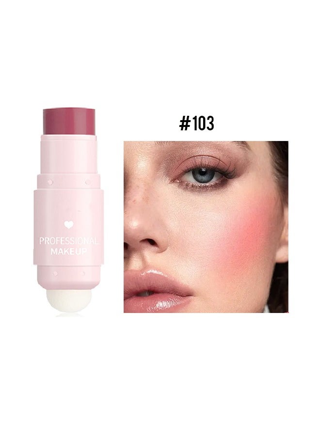 Julystar Creamy Texture Highlight Shadow Contouring Stick, Dual-ended Blush Stick With Sponge, Cream Contour Stick, 3-in-1 Cheek Blush & Lip Tint & Eyeshadow Moisturizing Lightweight Multi-Stick Blush(#103)  - Image 2