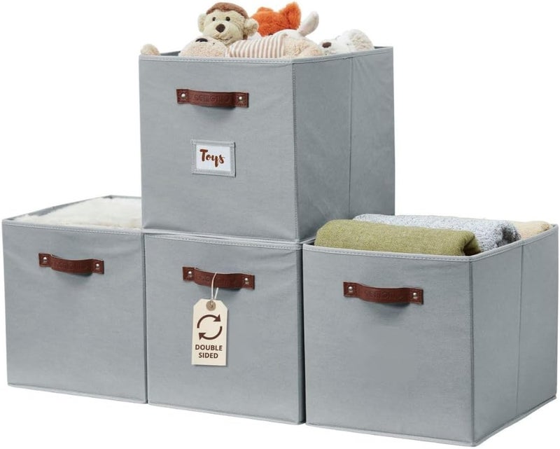 DECOMOMO Storage Basket 13x15x13 Baskets Storage Organization, Bins with Labels (Kallax/ 4pcs, Grey) - Image 1