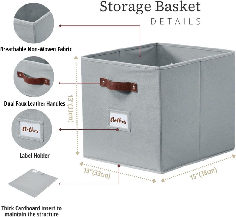 DECOMOMO Storage Basket 13x15x13 Baskets Storage Organization, Bins with Labels (Kallax/ 4pcs, Grey) - Image 3