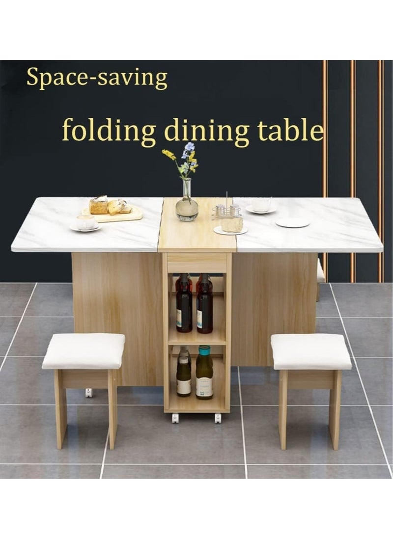 Generic - Extendable Folding Dining Table Set , Multifunctional Mobile Kitchen Table, Folding Kitchen Table with 2-Layer Shelf, 6 Wheels, With Four Benches - Image 1