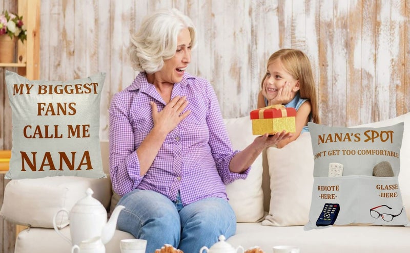 CYMROK Nana Gifts Grandma Gifts  2-Pocket Nana Throw Pillow Covers 18x18 Inch  Birthday Christmas Stocking Stuffers Valentine's Day Gifts for Granny Gigi Mimi Grandmother - Image 5
