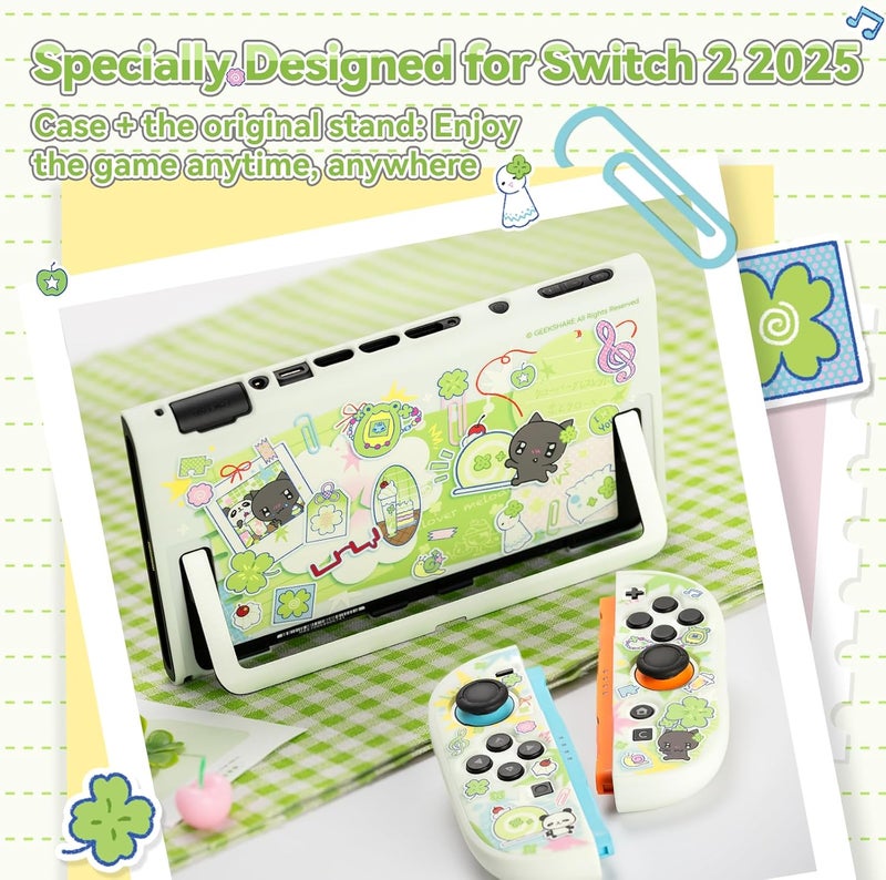 GeekShare حافظة GeekShare الواقية متوافقة مع Switch 2، غطاء ناعم قابل للتثبيت على الكمبيوتر لوحدة تحكم Switch 2 ووحدة الألعاب (لون أخضر، تصميم “Lucky Memo”) - Image 2