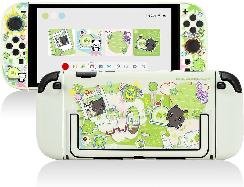 GeekShare حافظة GeekShare الواقية متوافقة مع Switch 2، غطاء ناعم قابل للتثبيت على الكمبيوتر لوحدة تحكم Switch 2 ووحدة الألعاب (لون أخضر، تصميم “Lucky Memo”) - Image 1