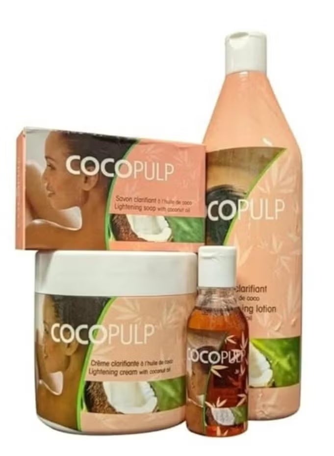 Coconut pulp skin brightening set: 300ml cream, 500ml lotion, 50ml oil, and 180g soap