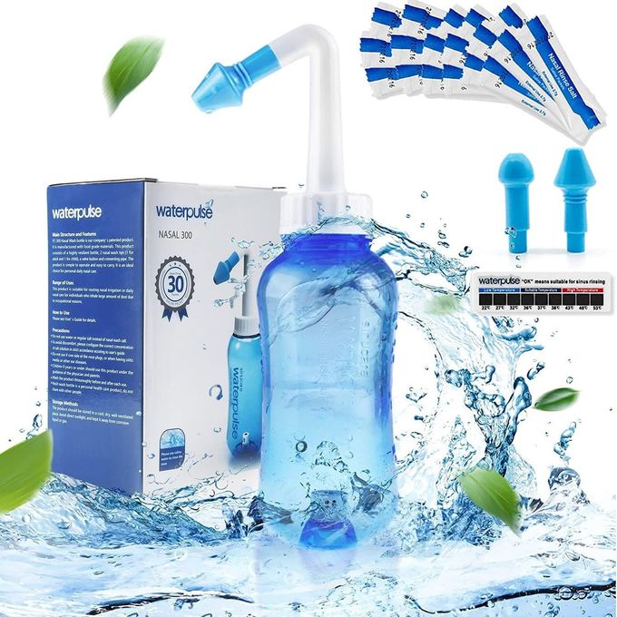 waterpulse Neti Pot Sinus RinsingNasal Wash Bottle Sinus Rinsing Bottle Cleaner Pressure Irrigation NetiPot with Sticker Thermometer for Adult Kid 300ml with 30 Nasal Wash Salt PacketsBlue - Image 4