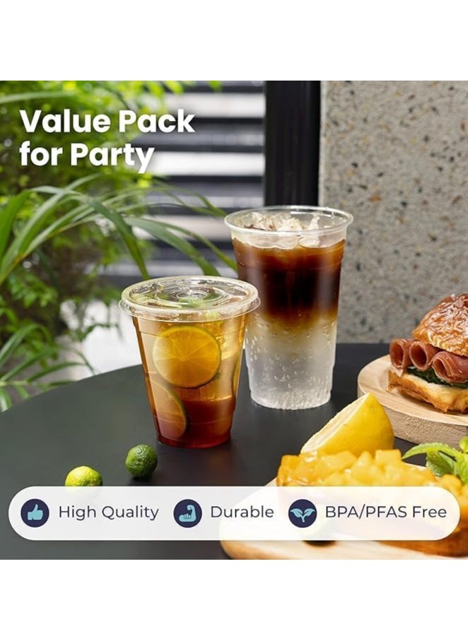 LIMOS - Disposable Clear Plastic Cups, 50 Pack 16 oz with Flat Lids, Premium BPA-Free Cups for Iced Coffee, Smoothies, Parties, Lemonade, Cold Drinks, Juice, Milkshakes, Bubble Tea - Image 1