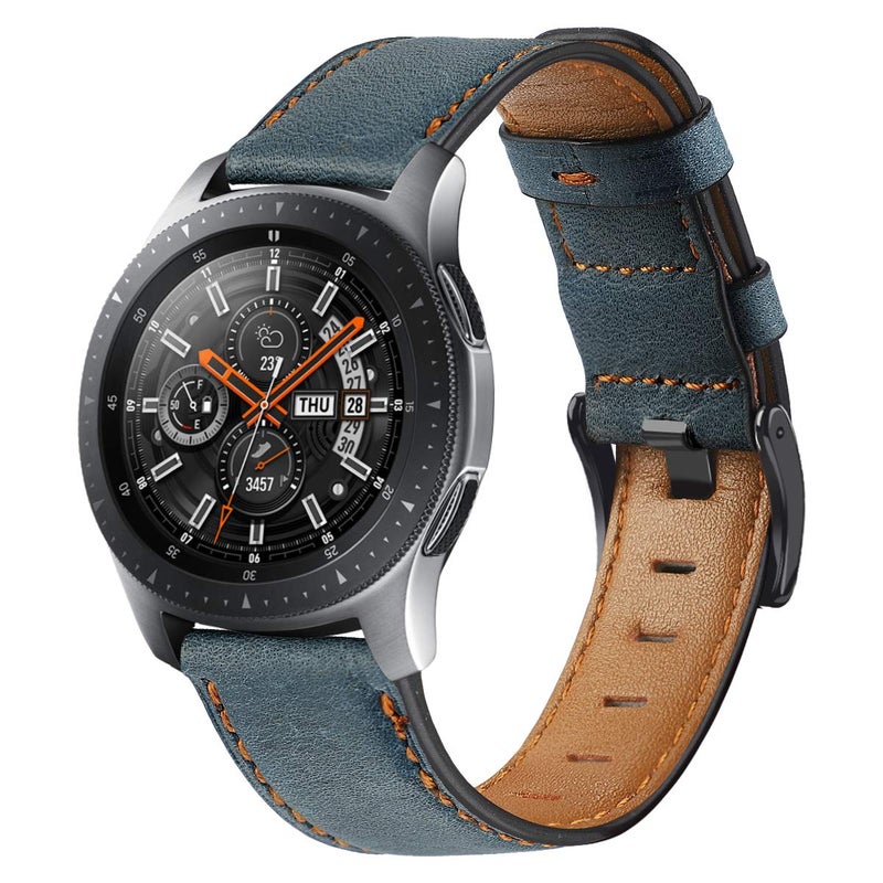 Epoosuo Genuine Leather Band Compatible with Galaxy Watch 46mm, Gear S3 Classic/Frontier – 22mm Blue Replacement Strap - Image 2