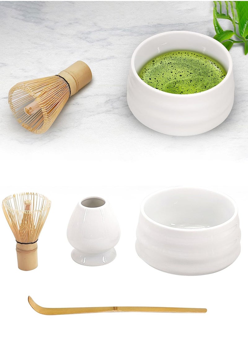 Arabest Matcha Whisk Set, 4 Piece Matcha Set with Ceramic Bowl, Prong Bamboo Whisk, Whisk Holder and Traditional Scoop, Matcha Stirrer Set for a Traditional Cup of Matcha White  - Image 1