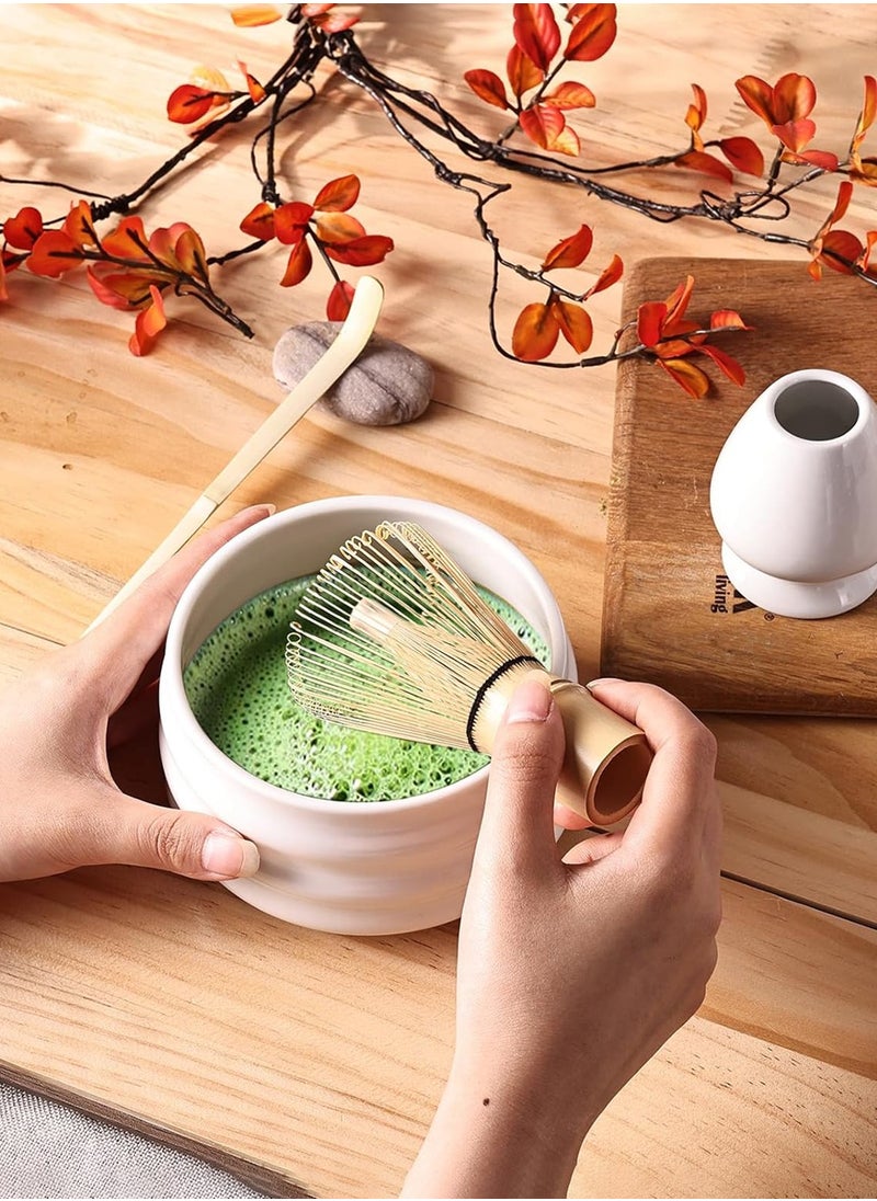 Arabest Matcha Whisk Set, 4 Piece Matcha Set with Ceramic Bowl, Prong Bamboo Whisk, Whisk Holder and Traditional Scoop, Matcha Stirrer Set for a Traditional Cup of Matcha White  - Image 3