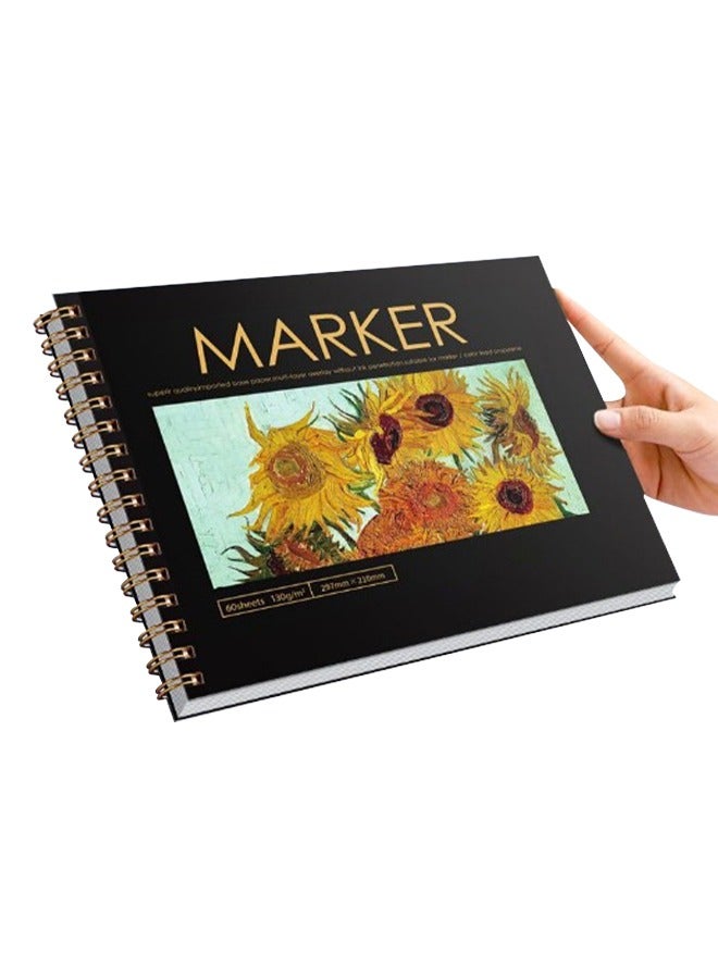 دفتر رسم مكون من 60 ورقة، لوحة رسم عباد الشمس مع غلاف مزدوج، مثالية للرسم وتدوين اليوميات - Image 1