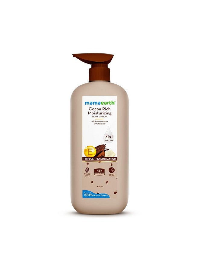 Mamaearth Cocoa Rich Moisturizing Body Lotion With Cocoa Butter & Vitamine For Deep 48H Moisturization 400Ml For Very Dry Skin | 7In1 Total Care Benefits | 100% Natural Butter | Non-Greasy Smooth Skin