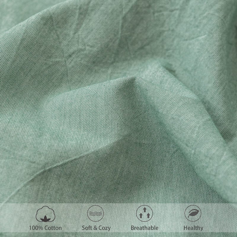 MooMee Fitted Bottom Sheet Only 100% Washed Cotton Linen Like Textured Breathable Durable Soft Comfy Deep Pocket Fits Mattress up to 17"" (Green  Queen) - Image 5