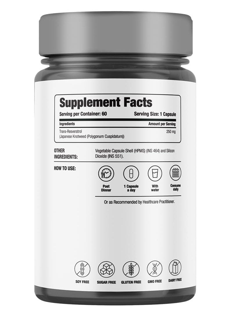 Decode Age Decode Age Trans Resveratrol 250mg for Guards Cardiovascular health , Diminishes oxidative stress , Reduces age-related weight gain , improves insulin sensitivity 60 Veg Capsules.  - Image 5