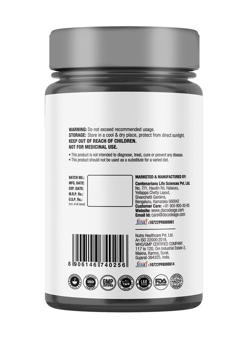 Decode Age Decode Age Trans Resveratrol 250mg for Guards Cardiovascular health , Diminishes oxidative stress , Reduces age-related weight gain , improves insulin sensitivity 60 Veg Capsules.  - Image 3