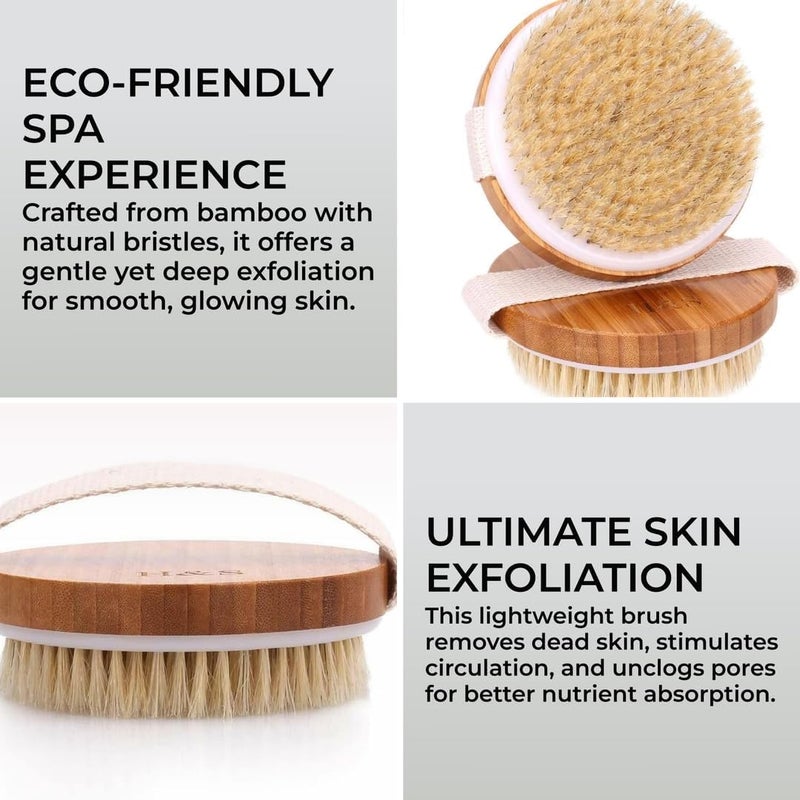 HS Round Body Brush for Exfoliating Skin 2 Pcs Natural Bristles Cellulite Shower Scrubber for Wet Dry Use - Image 3