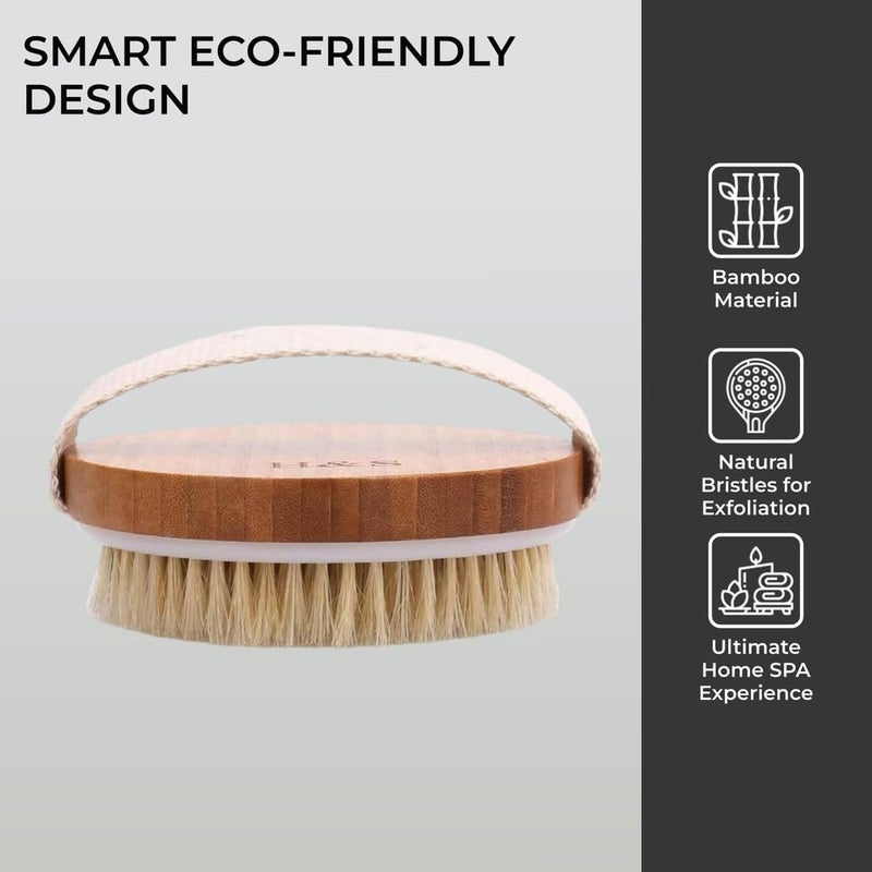 HS Round Body Brush for Exfoliating Skin 2 Pcs Natural Bristles Cellulite Shower Scrubber for Wet Dry Use - Image 5