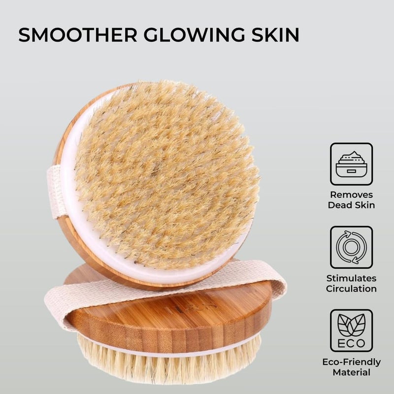 HS Round Body Brush for Exfoliating Skin 2 Pcs Natural Bristles Cellulite Shower Scrubber for Wet Dry Use - Image 4