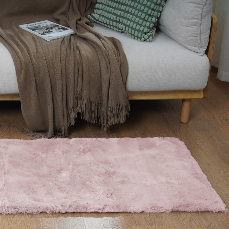 Latepis Light Pink Runner 2x6 Rug Small Fluffy Shag Rug Faux Rabbit Fur Washable Non-Slip Rug for Living Room  Sofa Mat  Bedside Rug  Dorm - Image 2