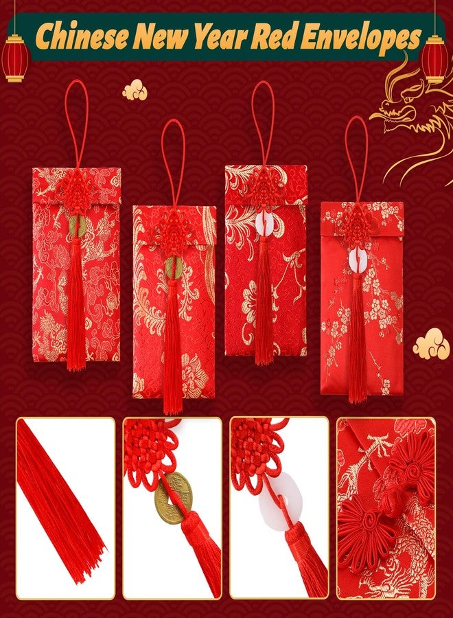 JULBEAR Chinese New Year Red Envelopes, 10Pcs 2024 Lunar Traditional Lucky Money Hong Bao Embroidery Craft Silk Red Envelope for Spring Festivel Chinese Lunar New Year Wedding Party Supplies Decor - Image 3
