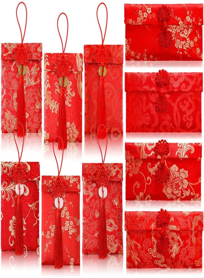 JULBEAR Chinese New Year Red Envelopes, 10Pcs 2024 Lunar Traditional Lucky Money Hong Bao Embroidery Craft Silk Red Envelope for Spring Festivel Chinese Lunar New Year Wedding Party Supplies Decor - Image 1