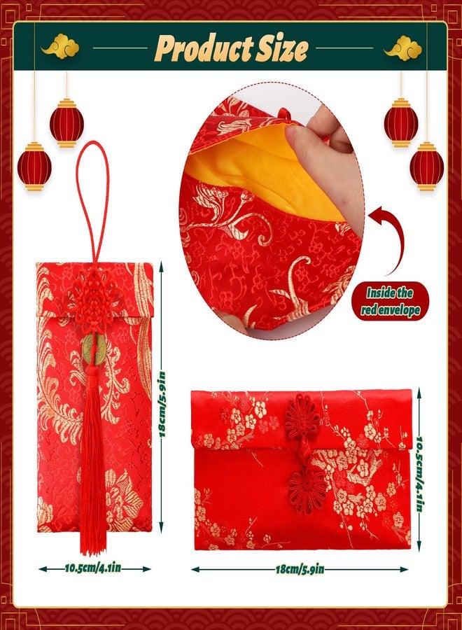 JULBEAR Chinese New Year Red Envelopes, 10Pcs 2024 Lunar Traditional Lucky Money Hong Bao Embroidery Craft Silk Red Envelope for Spring Festivel Chinese Lunar New Year Wedding Party Supplies Decor - Image 2