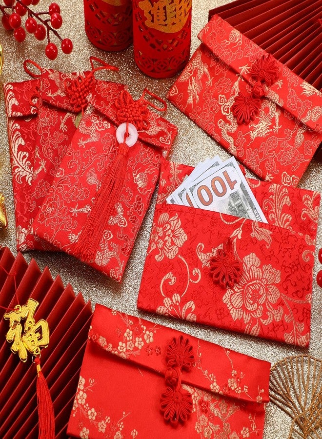JULBEAR Chinese New Year Red Envelopes, 10Pcs 2024 Lunar Traditional Lucky Money Hong Bao Embroidery Craft Silk Red Envelope for Spring Festivel Chinese Lunar New Year Wedding Party Supplies Decor - Image 4
