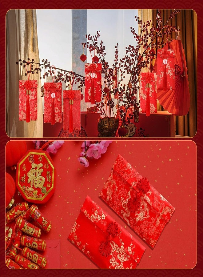 JULBEAR Chinese New Year Red Envelopes, 10Pcs 2024 Lunar Traditional Lucky Money Hong Bao Embroidery Craft Silk Red Envelope for Spring Festivel Chinese Lunar New Year Wedding Party Supplies Decor - Image 5