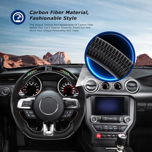 VOONKE Real Carbon Fiber Steering Wheel D-shaped With stitching Led Nappa Perforated Leather Flat-bottom Steering Wheel With heating function For Mustang EcoBoost/GT/Shelby GT350/GT350R 2018-2023 - Image 3
