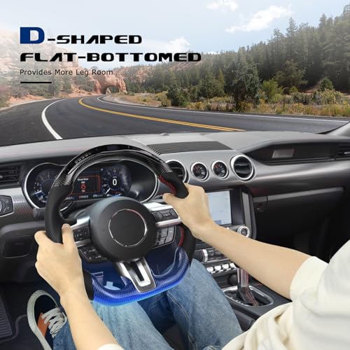 VOONKE Real Carbon Fiber Steering Wheel D-shaped With stitching Led Nappa Perforated Leather Flat-bottom Steering Wheel With heating function For Mustang EcoBoost/GT/Shelby GT350/GT350R 2018-2023 - Image 4