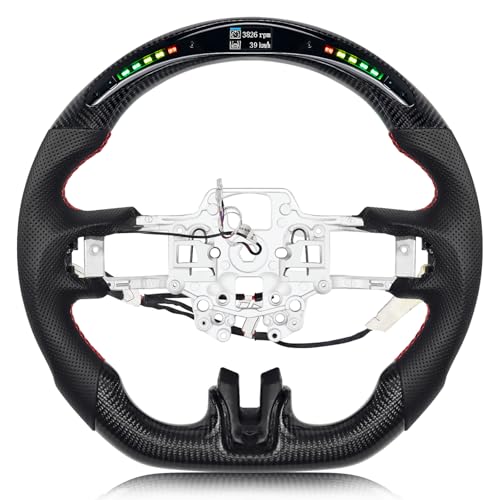 VOONKE Real Carbon Fiber Steering Wheel D-shaped With stitching Led Nappa Perforated Leather Flat-bottom Steering Wheel With heating function For Mustang EcoBoost/GT/Shelby GT350/GT350R 2018-2023 - Image 1