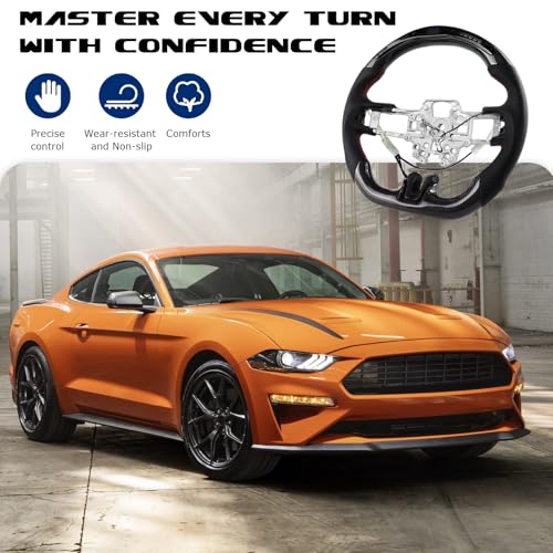 VOONKE Real Carbon Fiber Steering Wheel D-shaped With stitching Led Nappa Perforated Leather Flat-bottom Steering Wheel With heating function For Mustang EcoBoost/GT/Shelby GT350/GT350R 2018-2023 - Image 5