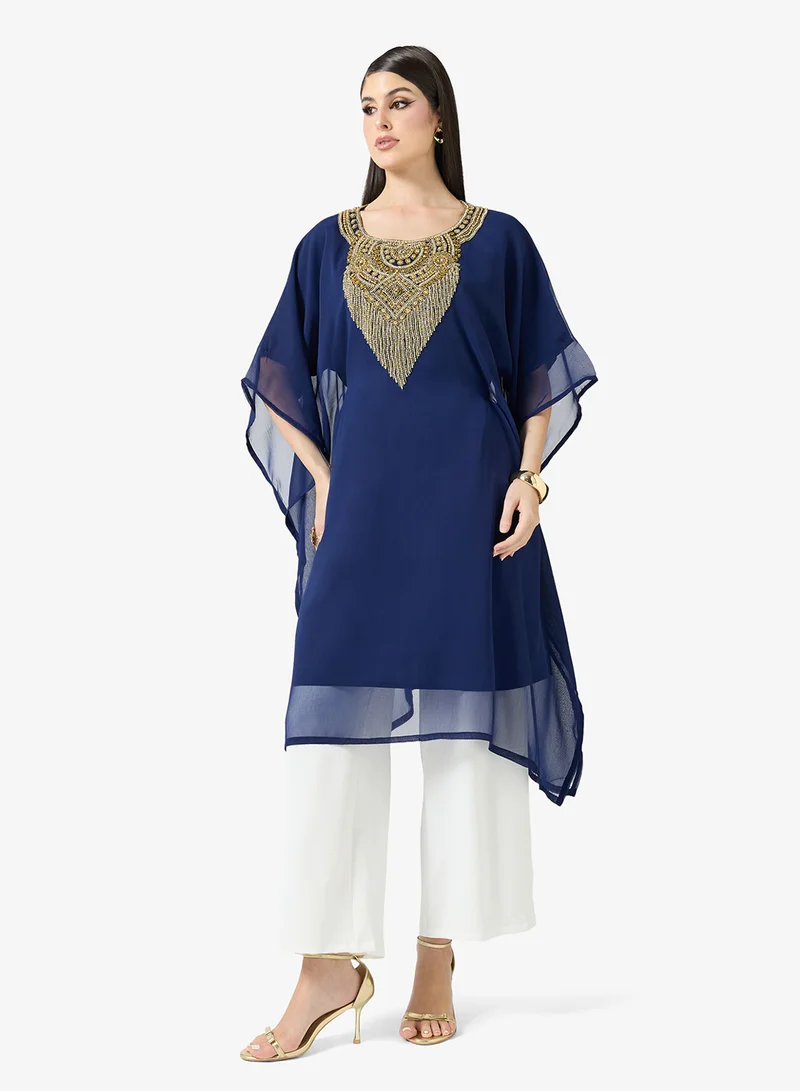 ارابيان كلوزيت Gold Embroidered Round Neck Kaftan