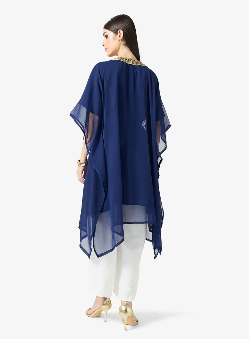 ارابيان كلوزيت Gold Embroidered Round Neck Kaftan