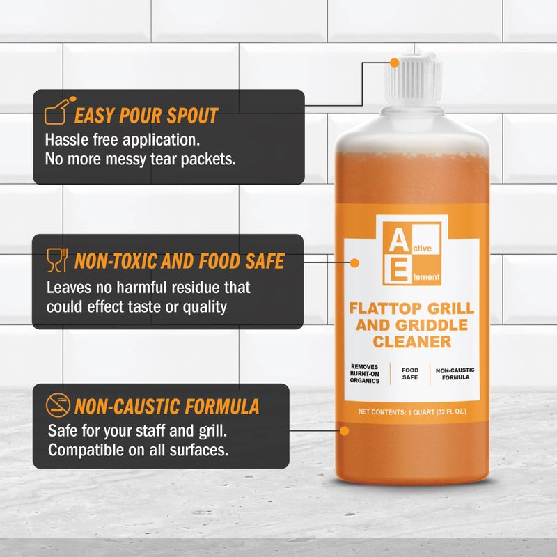 Active Element Flat Top Grill Cleaner - 32 fl oz | Griddle Cleaner, Removes Burnt-On Residue, Food Safe, Non-Caustic Formula, For Blackstone Grills - Image 3
