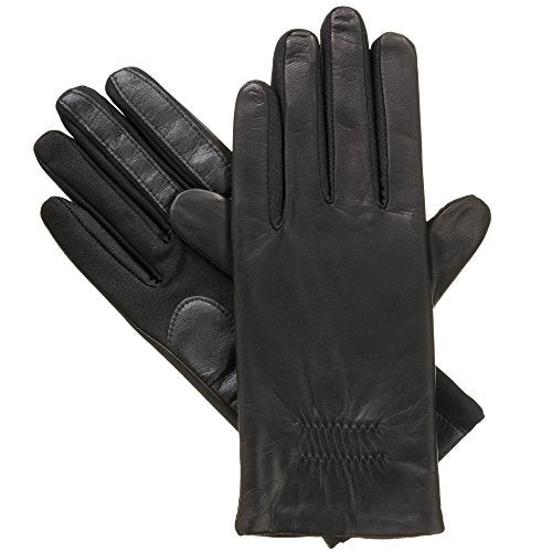 Isotoner Women's Classic Stretch Leather Gloves - Women's Leather Gloves with Fleece Lining - SmarTouch Technology, Ideal for Winter, Black, Small/Medium - Image 1