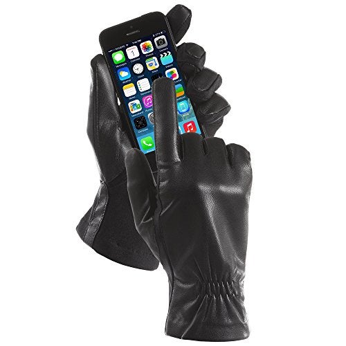 Isotoner Women's Classic Stretch Leather Gloves - Women's Leather Gloves with Fleece Lining - SmarTouch Technology, Ideal for Winter, Black, Small/Medium - Image 2