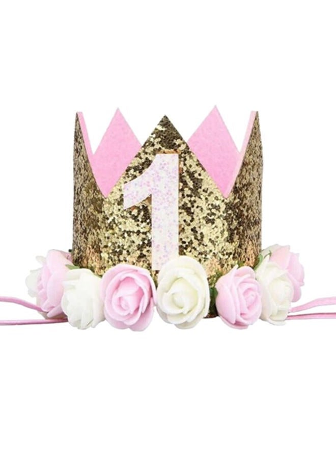 Honkenda Sparkle 1st Baby Crown Headband Hat, Glitter First Birthday Flowers Crown for Princess Girl Baby Show Toddler Photography (Pink and Gold) - Image 1