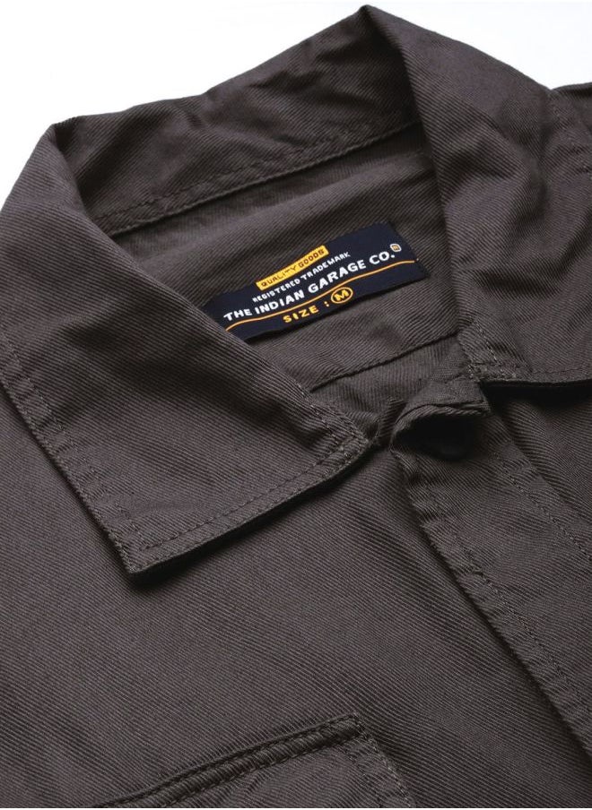The Indian Garage Co Men Slim Fit Solid Full Sleeves Cutaway Collar Double Flap Pocket Casual Over Shirt  - Image 4