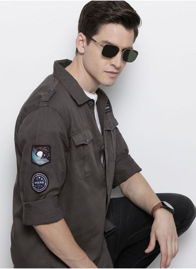 The Indian Garage Co Men Slim Fit Solid Full Sleeves Cutaway Collar Double Flap Pocket Casual Over Shirt  - Image 3