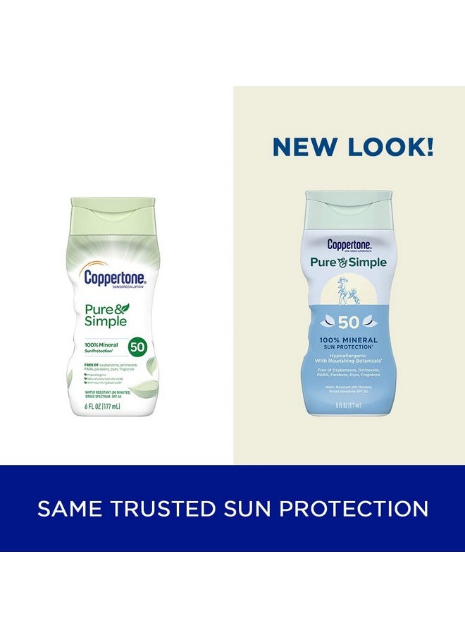 Coppertone Pure And Simple Zinc Oxide Mineral Sunscreen Lotion Spf 50 Body Sunscreen Water Resistant Broad Spectrum Spf 50 Sunscreen For Sensitive Skin 6 Fl Oz Bottle  - Image 3