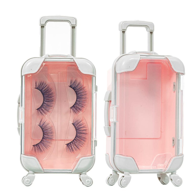 YiQiYi YiQiYi Fake Eyelash Organizer Case Eyelash Extension Mini Suitcase Lashes Organizer Packing Makeup Container Luaage Box for Women Travel 2 Eyelash Tray Pink