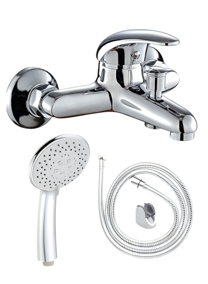 إلسا خلاط حمام | حنفية حائطية بمقبض واحد مع محول | هيكل نحاسي فاخر وتشطيب كروم | خلاط مياه ساخن وبارد لحوض الاستحمام والدش - Image 1