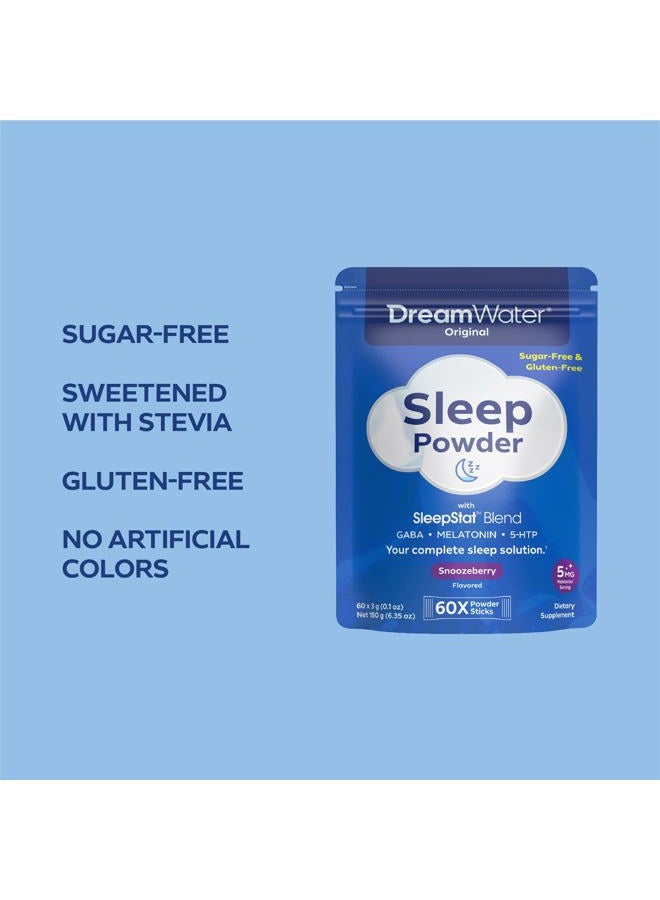 Dream Water Sleep Powder - Sugar-Free, Gluten-Free, Natural Flavors; Blend of 3 Ingredients, GABA, 5mg Melatonin, 5-HPT; Snoozeberry, 60-Count - Image 3